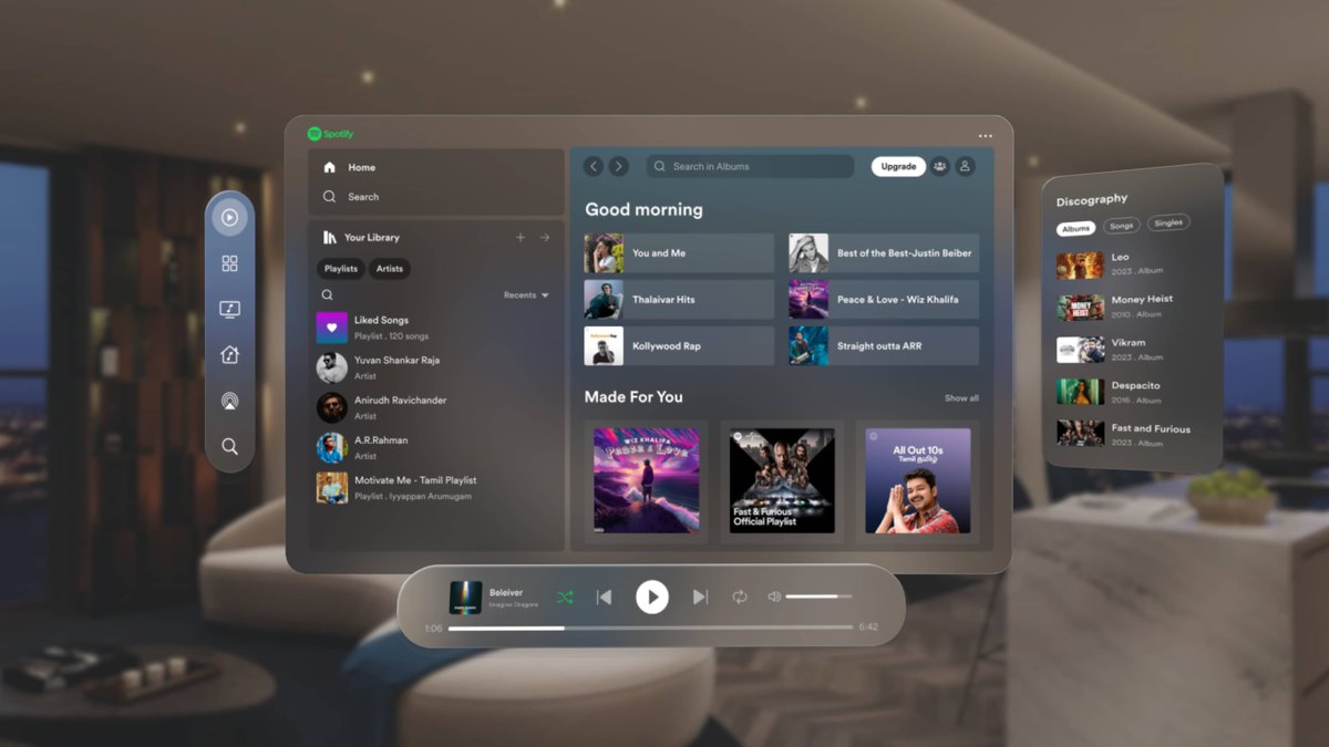 3D Spotify Vision Pro